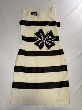Boutique Moschino Black and White Striped Bow Sheath Mini Dress